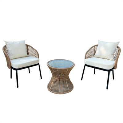 Florent Patio Bistro Set - 2 Chairs and Table - Brown and Cream