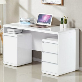 Florentine Gloss Computer Desk With 1 Door 3 Drawers In White