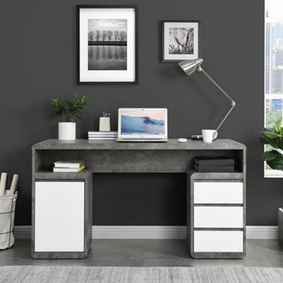 Florentine Wooden Computer Desk In Concrete Effect And Gloss White