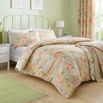 Florette Easy Care Floral Print Natural Duvet Cover Set