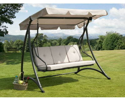 Florian 3 Seat Swing Hammock Heavy Duty Garden Bench Patio Charcoal & Light Grey