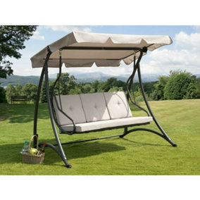 Florian 3 Seat Swing Hammock Heavy Duty Garden Bench Patio Charcoal & Light Grey
