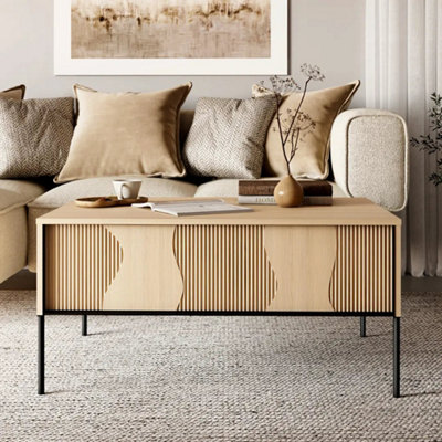 Flow 6 Coffee Table 100cm - Oak Vincenza & Black Modern Table with ...