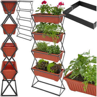 Flower Boxes - raised with 4 planters, vertical arrangement 52 x 21 x 127 cm - brown