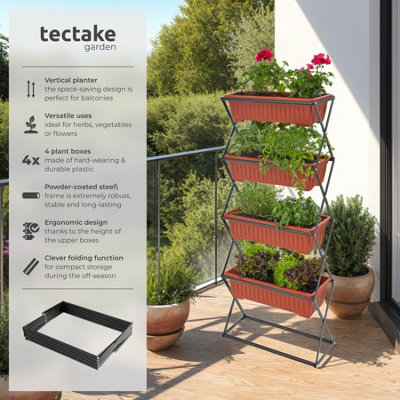 Flower Boxes - raised with 4 planters, vertical arrangement 52 x 21 x 127 cm - brown
