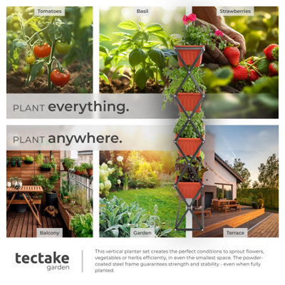 Flower Boxes - raised with 4 planters, vertical arrangement 52 x 21 x 127 cm - brown