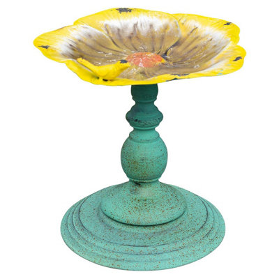 Flower Design Mini Bird Bath or Seed Feeder - Weather Resistant Metal Outdoor Garden Pedestal Water Bowl - H26.5 x 24.5cm Dia Price Comparisons | Compare The Build