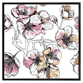 Flower illustration (Picutre Frame) / 16x16" / Brown