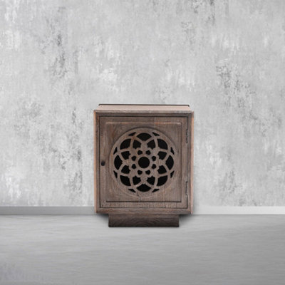 Flower of Life Side Table - Mango Wood - L50 x W40 x H60 cm - Grey