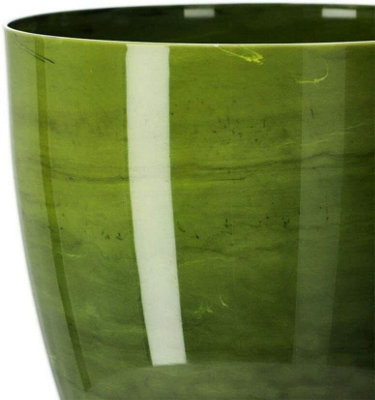 Flower Pots 6 Colours 4 sizes Marble Plastic Plant Pots Planter Deco Round Deco  Green 12cm - 3