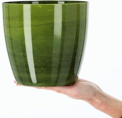 Flower Pots 6 Colours 4 sizes Marble Plastic Plant Pots Planter Deco Round Deco  Green 12cm - 4