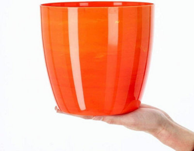 Flower Pots 6 Colours 4 sizes Marble Plastic Plant Pots Planter Deco Round Deco  Orange 14cm - 4