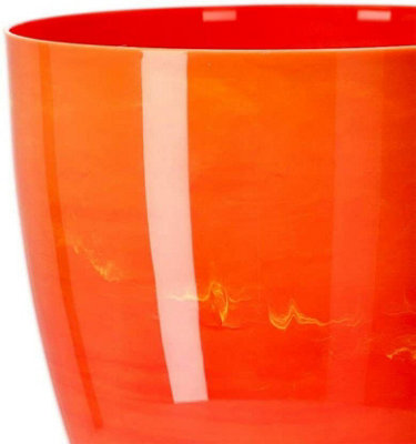 Flower Pots 6 Colours 4 sizes Marble Plastic Plant Pots Planter Deco Round Deco  Orange 16cm - 3