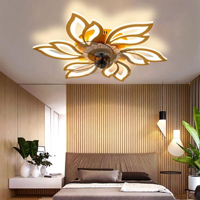 Flower Shaped LED Dimmable Ceiling Fan Light with Remote Control and Bluetooth Control