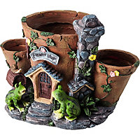 Flower Shop Planter - Weatherproof Fairy House Plant Pot with 3 Terracotta Style Pots & Drainage Holes - H16 x W28 x D17.5cm