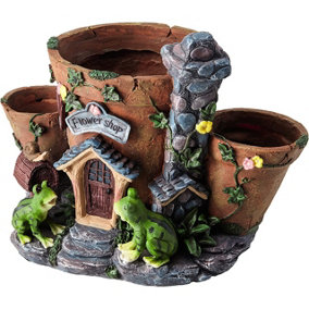 Flower Shop Weatherproof Planter - 16 x 28cm Hand Painted Fairy House with 3 Terracotta Style Pots