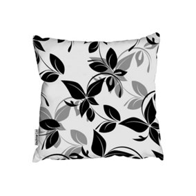 Flowers and floral pattern black and grey (Outdoor Cushion) / 45cm x 45cm