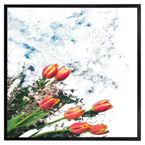 Flowers on marble (Picutre Frame) / 16x16" / Brown