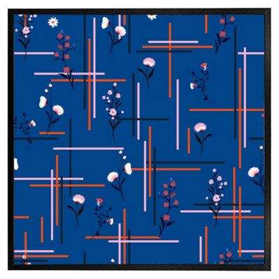 Flowers with check grid for fashion (Picutre Frame) / 30x30