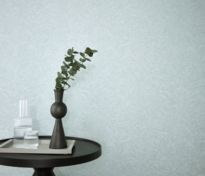 Flowing Textured Marble in Duck Egg Blue Vinyl Wallpaper by Elle Decoration