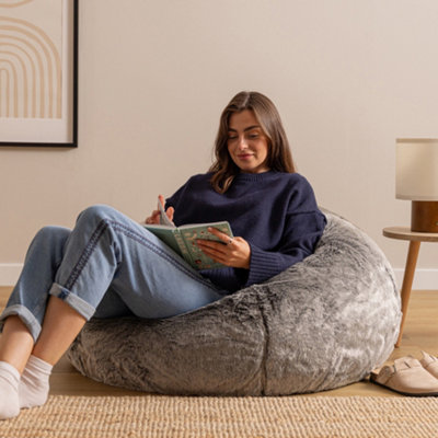 Fluffy Giant Bean Bag Chair Adult Grey with Bean Bag Filling
