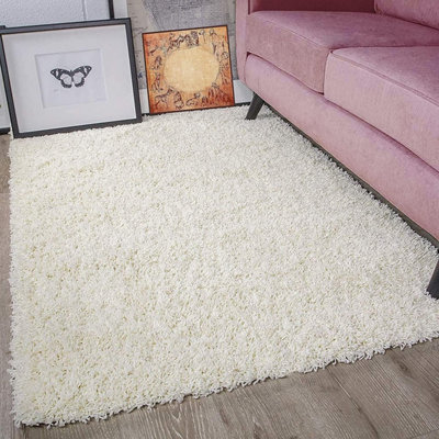 Fluffy Ivory Cream Shaggy Area Rug ,50mm/5cm Deep Pile Living Room Carpet Runner - 120x170 cm