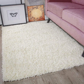 Fluffy Ivory Cream Shaggy Area Rug ,50mm/5cm Deep Pile Living Room Carpet Runner - 120x170 cm