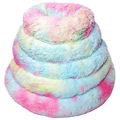 Fluffy Pet Bed Donut Rainbow XS