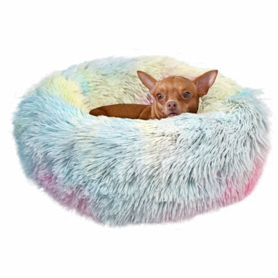 Fluffy Pet Bed Donut Rainbow XS