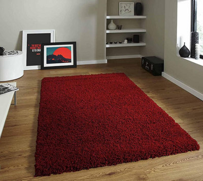 Fluffy Red Shaggy Area Rug ,50mm/5cm Deep Pile Living Room Carpet Runner - 120x170 cm