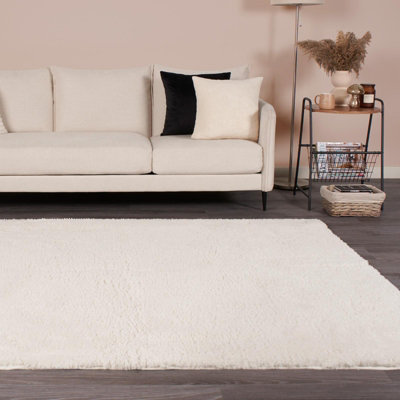 Fluffy Shaggy Rug Soft Rugs Bedroom Carpet Area Mat, Cream - 120 x 170cm