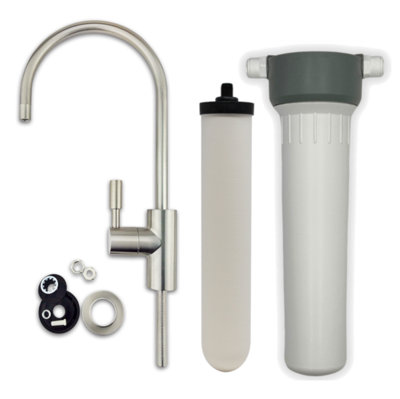 Fluoride and Heavy Metal Removal Water Filter System with Newton Ceramic Candle and Brushed Nickel Tap
