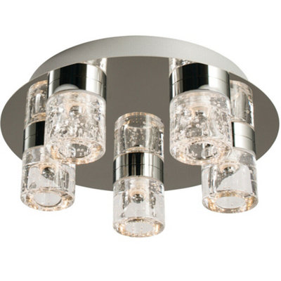 Flush Bathroom Ceiling Light Chrome Glass IP44 Warm White LED Lamp ...