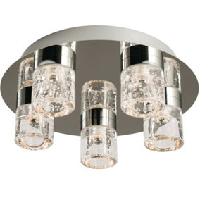 Flush Bathroom Ceiling Light Chrome Glass IP44 Warm White LED Lamp Chandelier