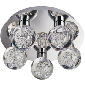 Flush Bathroom Ceiling Light IP44 Warm White LED Ball 5 Lamp Modern Chrome Round