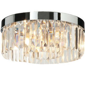 Flush Bathroom Ceiling Light Luxury Crystal Chrome IP44 Round Lamp Bulb Holder