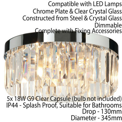 Flush Bathroom Ceiling Light Luxury Crystal Chrome IP44 Round Lamp Bulb Holder