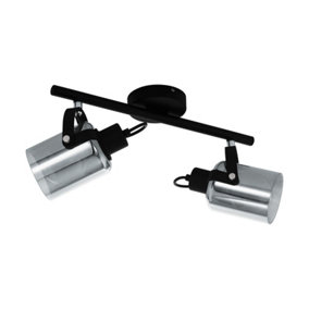 Flush Ceiling Light Black Chrome Shade Black Glass Vaporized Bulb E27 2x40W