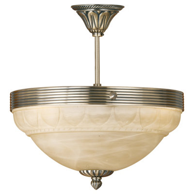 Flush Ceiling Light Colour Bronze Shade Champagne Glass Alabaster Bulb E14 3x60W