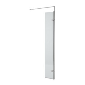 Fluted 8mm Toughened Safety Glass Hinged Return Screen with Support Bar, Chrome - 300mm - Balterley