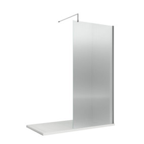 Fluted 8mm Toughened Safety Glass Wetroom Screen & Support Bar, 1850mm x 1000mm - Chrome - Balterley