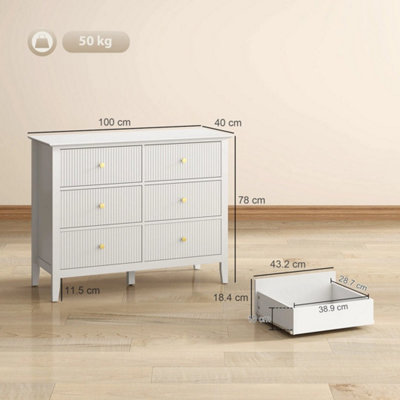 Fluted Chest of Drawers 6 Drawer Dresser for Bedroom Hallway White