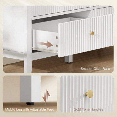 Fluted Chest of Drawers 6 Drawer Dresser for Bedroom Hallway White