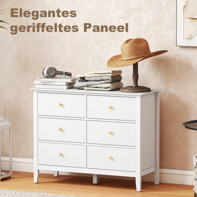 Fluted Chest of Drawers 6 Drawer Dresser for Bedroom Hallway White