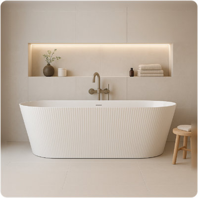 Fluted Freestanding Bath Double Ended White Gloss 1700x750x560 Waste Included
