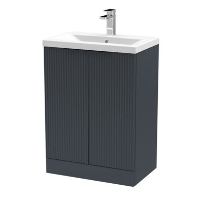 Fluted Front Floor Standing 2 Soft Close Door Bathroom Vanity Unit with ...