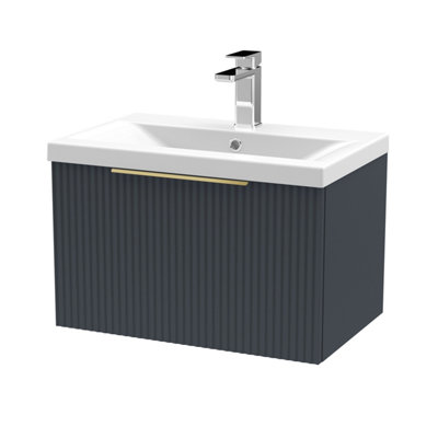 Fluted Front Wall Hung 1-Drawer Bathroom Vanity Unit with 1 Tap Hole ...