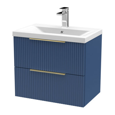 Fluted Front Wall Hung 2-Drawer Bathroom Vanity Unit with 1 Tap Hole ...