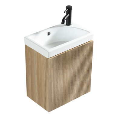 Fluted Mini Cloakroom Vanity Unit with Basin Wall Hung Soft Close Door ...