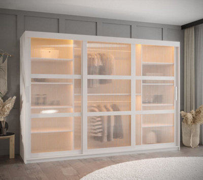 Flutes I Glass Sliding Door Wardrobe with LED Lighting(H2000mm W2500mm ...